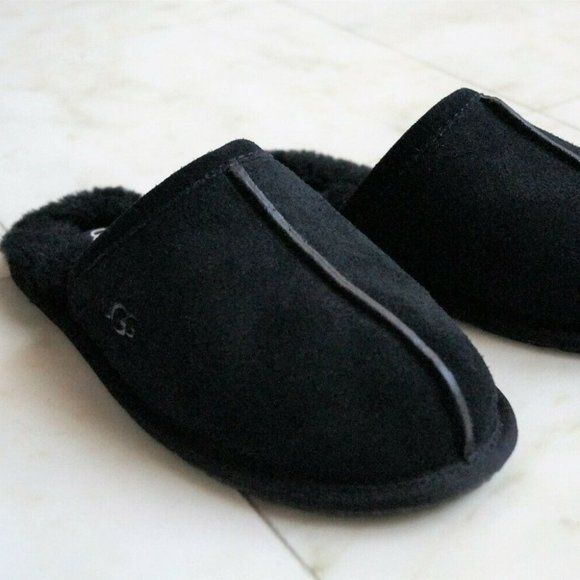 NIB UGG‎ PEARLE SUEDE SHEARLING SLIP ON SLIPPERS BLACK - Picture 2 of 7